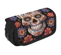 LPSADGF Sugar Skulls Large Pencil Case High Capacity Pencil Pouch Aesthetic Holder Box Storage Bag Desk Organizer Marker Pouch Pen for Supplies Makeup Bag & Daily Use