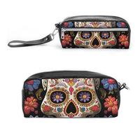 LPSADGF Sugar Skulls Pencil Case - Large Capacity Pencil Pouch with Double Compartments PU Leather Zippered Organizer Bag for Office & Travel | Water-Resistant Cosmetic Makeup Bag