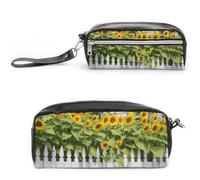 LPSADGF Sunflowers White Picket Fence Pencil Case - Large Capacity Pencil Pouch with Double Compartments PU Leather Zippered Organizer Bag for Office & Travel | Water-Resistant Cosmetic Makeup Bag