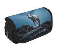 LPSADGF The White Wolf on The Rock Large Pencil Case High Capacity Pencil Pouch Aesthetic Holder Box Storage Bag Desk Organizer Marker Pouch Pen for Supplies Makeup Bag & Daily Use