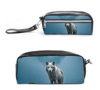 LPSADGF The White Wolf on The Rock Pencil Case - Large Capacity Pencil Pouch with Double Compartments PU Leather Zippered Organizer Bag for Office & Travel | Water-Resistant Cosmetic Makeup Bag