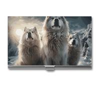 LPSADGF Three Dachshunds Business Card Holder Slim - Metal Aluminum Alloy Credit Card Holder Case, Professional Flip Cover Business Cards Organizer Wallet for Men & Women (Buckle Style), Wolf Tribe