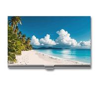 LPSADGF Three Dachshunds Business Card Holder Slim - Metal Aluminum Alloy Credit Card Holder Case, Professional Flip Cover Business Cards Organizer Wallet for Men & Women (Buckle Style), White Beach