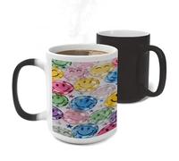 LPSADGF Transparent Glass Happy Face Color Changing Mug Funny Heat Sensitive Color Changing Coffees Cup Ceramic Magic Cup Novelty Coffee Mugs Personalized Tea Cups Gift for Women Men 11Oz