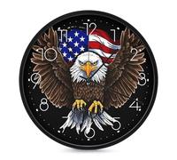 LPSADGF USA Flag Patriotic Eagle Wall Clock, Modern Small Wall Clocks 10 Inch, Round Silent Non-Ticking Analog Classic for Office, Home, Bathroom, Kitchen, Bedroom