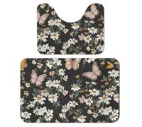LPSADGF Various Butterflies and Daisies Bathroom Rug Set Soft Bath Rug Toilet Mat U-Shaped Bath Rugs Quickly Dry Mat for Bathroom, Tub, Washable, Super Absorbent Floor Mats 15.7"x23.6"