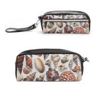 LPSADGF Various Shell Images Pencil Case - Large Capacity Pencil Pouch with Double Compartments PU Leather Zippered Organizer Bag for Office & Travel | Water-Resistant Cosmetic Makeup Bag