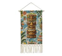 LPSADGF Vintage Aloha Tiki Pattern Poster Hanger Frame Cotton Linen Artwork Wooden Shaft Hanging Poster Posters Wall Art with Wooden Frames Wall Hanging Banner Decor for Living Room Bedroom