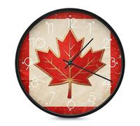 LPSADGF Vintage Canada Flag Wall Clock, Modern Small Wall Clocks 10 Inch, Round Silent Non-Ticking Analog Classic for Office, Home, Bathroom, Kitchen, Bedroom