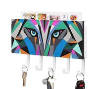 LPSADGF Wall Mounted Key Holder with 5 Hooks & Mail Organizer - Coyote, Wolf Beast Self-Adhesive PU Leather Key Rack for Entryway, Hallway, Bathroom Organization