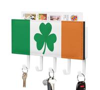 LPSADGF Wall Mounted Key Holder with 5 Hooks & Mail Organizer - Happy Irish Holidays Self-Adhesive PU Leather Key Rack for Entryway, Hallway, Bathroom Organization