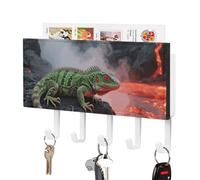 LPSADGF Wall Mounted Key Holder with 5 Hooks & Mail Organizer - Lizard by Magma Lake Self-Adhesive PU Leather Key Rack for Entryway, Hallway, Bathroom Organization