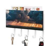 LPSADGF Wall Mounted Key Holder with 5 Hooks & Mail Organizer - Magnificent Rainstorm Cloud Self-Adhesive PU Leather Key Rack for Entryway, Hallway, Bathroom Organization