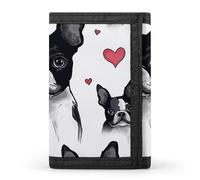 LPSADGF Wallet for Men - Slim Trifold Wallet, A Sloth And A Baby Sloth Money Clip, Coin Purse with 8 Credit Card Holder, Boston Terrier Heart Dog, One Size, Modern