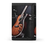 LPSADGF Wallet for Men - Slim Trifold Wallet, Black White Gold Foil Marble Money Clip, Coin Purse with 8 Credit Card Holder, Musical Instrument Guitar, One Size, Modern