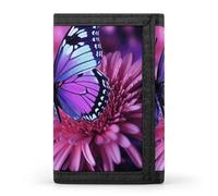 LPSADGF Wallet for Men - Slim Trifold Wallet, Hand Drawn Sketch Corgi Money Clip, Coin Purse with 8 Credit Card Holder, Purple butterfly and flower, One Size, Modern