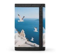 LPSADGF Wallet for Men - Slim Trifold Wallet, Rough - Scaled Bush Viper Money Clip, Coin Purse with 8 Credit Card Holder, Santorini Greek Island, One Size, Modern