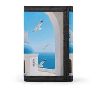 LPSADGF Wallet for Men - Slim Trifold Wallet, Rough - Scaled Bush Viper Money Clip, Coin Purse with 8 Credit Card Holder, Santorini Greek Island sea, One Size, Modern