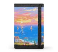 LPSADGF Wallet for Men - Slim Trifold Wallet, Rough - Scaled Bush Viper Money Clip, Coin Purse with 8 Credit Card Holder, Seaside Town, One Size, Modern