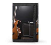 LPSADGF Wallet for Men - Slim Trifold Wallet, Running Track Sunset Money Clip, Coin Purse with 8 Credit Card Holder, Musical Instrument Guitar, One Size, Modern