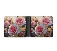 LPSADGF Watercolor Cool Owl Head Men's Wallet Leather Money Clip Slim Passcase With 6 Card Slots, 2 Hidden Pockets, Rose Flower Wildflowers, One Size, Modern