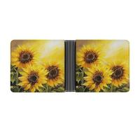 LPSADGF Watercolor Cool Owl Head Men's Wallet Leather Money Clip Slim Passcase With 6 Card Slots, 2 Hidden Pockets, Yellow Sunflowers, One size, Modern