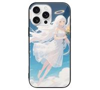 LPSADGF White - Haired Angel for iPhone 16 Case, Slim Tempered Glass Back Protective Cover, Soft TPU Shockproof Protective Phone Case