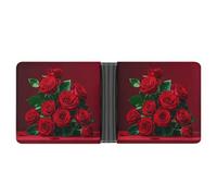 LPSADGF Wild Ducks And Tree Men's Wallet Leather Money Clip Slim Passcase With 6 Card Slots, 2 Hidden Pockets, red and roses, One Size, Modern