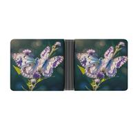 LPSADGF Wild Ducks And Tree Men's Wallet Leather Money Clip Slim Passcase With 6 Card Slots, 2 Hidden Pockets, White Purple Butterflies, One Size, Modern