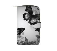 LPSADGF Wolf Tribe Wallet with 12 Card Slots - PU Leather Long Clutch Purse, Zipper Coin Holder & ID Window, Lightweight Travel Cash Wallet, Black Gray Butterflies, 19.7x11x3.5cm, Modern