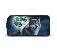 LPSADGF Wolf Under Moon Pencil Pouch Large Capacity Pencil Case- Multi-Use Zippered Pen Organizer, Portable Makeup Bag & Travel Pouch for Office Stationery (8.7x4.7)