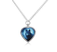 LPSADGF Wolfs Pet Cremation Jewelry for Ashes, Pet Urn Necklace Dog Cat Ashes Holder Memorial Locket Pendant with Long Chain, Cremation Urn Necklace for Pets Lovers
