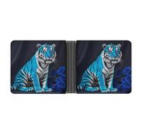 LPSADGF Wooden Board Arrangement Men's Wallet Leather Money Clip Slim Passcase With 6 Card Slots, 2 Hidden Pockets, Blue Rose Tiger, One Size, Modern