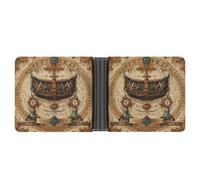 LPSADGF Wooden Board Arrangement Men's Wallet Leather Money Clip Slim Passcase With 6 Card Slots, 2 Hidden Pockets, Antique Treasure Map, One Size, Modern