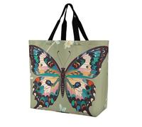 LPSADGF Wooden Board Arrangement Tote Bag for Women - Reusable Foldable Grocery Shopping Bag, Crossbody Shoulder Handbag, Ancient Butterfly, 40x40x16cm