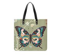 LPSADGF Wooden Board Arrangement Tote Bags for Women Leather Handbag Makeup Bag with Magnetic Buckle Design Casual Bag, Ancient Butterfly, 39x39cm