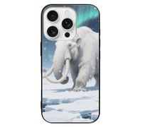 LPSADGF Woolly Mammoth on Tundra for iPhone 16 Case, Slim Tempered Glass Back Protective Cover, Soft TPU Shockproof Protective Phone Case Black