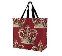 LPSADGF Yellow Gray Flower Tote Bag for Women - Reusable Foldable Grocery Shopping Bag, Crossbody Shoulder Handbag, Red Crown, 40x40x16cm