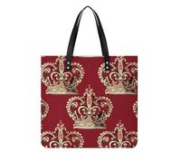 LPSADGF Yellow Gray Flower Tote Bags for Women Leather Handbag Makeup Bag with Magnetic Buckle Design Casual Bag, Red Crown, 39x39cm