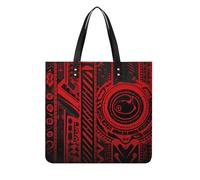 LPSADGF Yellow Gray Flower Tote Bags for Women Leather Handbag Makeup Bag with Magnetic Buckle Design Casual Bag, Black and Red, 39x39cm