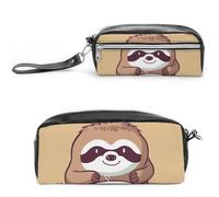 LPSADGF Yoga Sloth Coffee Pencil Case & Travel Makeup Bag Leather Pencil Pouch 2 Compartment Cosmetic Bag Portable Stationery Organizer for Supplies Office Travel Organizers
