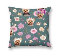 LPSADGF Yorkie Floral Pattern Throw Pillow Covers Farmhouse Cushion Cover Boho Plush Pillowcase Decorative Square Pillow Case for Couch Sofa Bed Living Room Home Decor 20 "x20