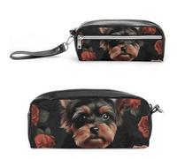 LPSADGF Yorkie Puppy Pencil Case - Large Capacity Pencil Pouch with Double Compartments PU Leather Zippered Organizer Bag for Office & Travel | Water-Resistant Cosmetic Makeup Bag