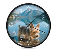 LPSADGF Yorkshire Terrier by Lake Wall Clock, Modern Small Wall Clocks 10 Inch, Round Silent Non-Ticking Analog Classic for Office, Home, Bathroom, Kitchen, Bedroom