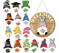 Lpsdssre Welcome Door Sign, Interchangeable Seasonal Pieces, 30x30x0.5cm, Seasonal Wooden Sign, Halloween Gnome Decor, Easy To Display, For Home, Yard