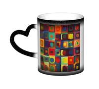 LPSRTWE 11oz Color Changing Coffee Mug with Handle Ceramic Coffee Cups Heat Sensitive Cup Funny Magic Mugs Abstract Art Squares Tea Cup Colour Changing Mug Porcelain Mugs for Xmas Gifts