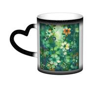 LPSRTWE 11oz Color Changing Coffee Mug with Handle Ceramic Coffee Cups Heat Sensitive Cup Funny Magic Mugs Abstract Seasonal Green Floral Tea Cup Colour Changing Mug Porcelain Mugs for Xmas Gifts