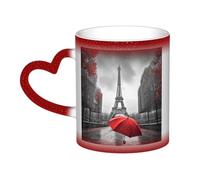 LPSRTWE 11oz Color Changing Coffee Mug with Handle Ceramic Coffee Cups Heat Sensitive Cup Funny Magic Mugs Eiffel Tower with Red Umbrella Tea Cup Colour Changing Mug Porcelain Mugs for Xmas Gifts