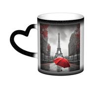 LPSRTWE 11oz Color Changing Coffee Mug with Handle Ceramic Coffee Cups Heat Sensitive Cup Funny Magic Mugs Eiffel Tower with Red Umbrella Tea Cup Colour Changing Mug Porcelain Mugs for Xmas Gifts