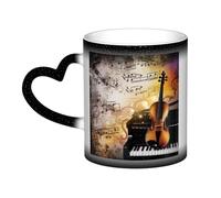 LPSRTWE 11oz Color Changing Coffee Mug with Handle Ceramic Coffee Cups Heat Sensitive Cup Funny Magic Mugs Piano Violin Music Notes Tea Cup Colour Changing Mug Porcelain Mugs for Xmas Gifts